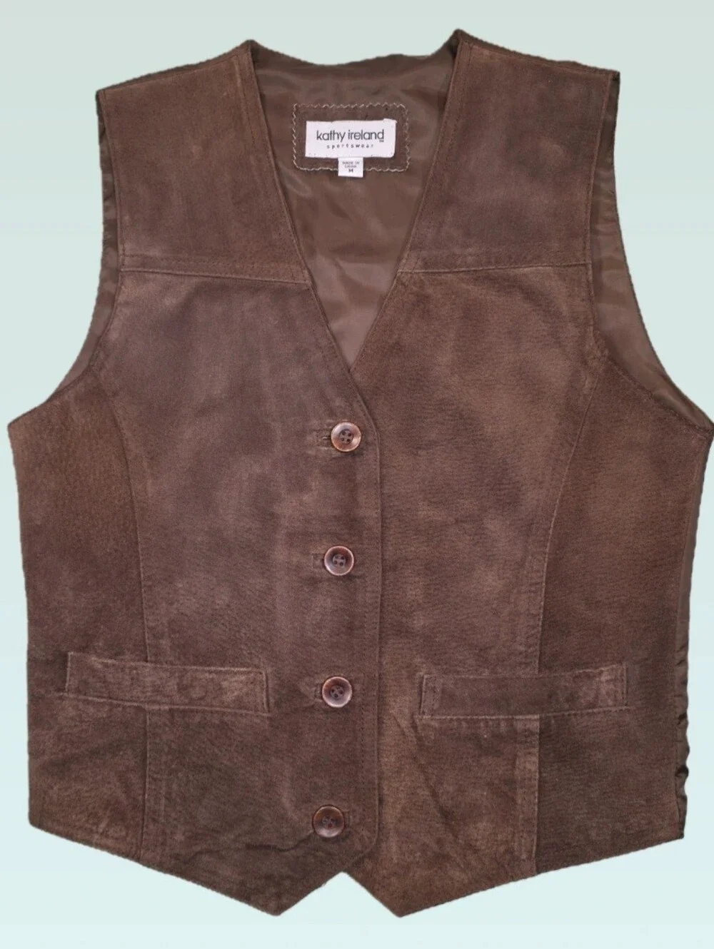 Vintage 90s Kathy Ireland Brown Suede Leather Vest Western Boho M